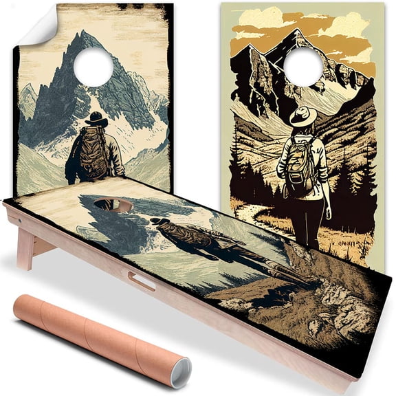 Cornhole Board Wraps and Decals for Boards Set of 2 Skins Professional Vinyl Covers Sticker Hikers Outdoors Art Cornhole Wraps Stickers Cornhole Skins Cornhole Wraps for Boards