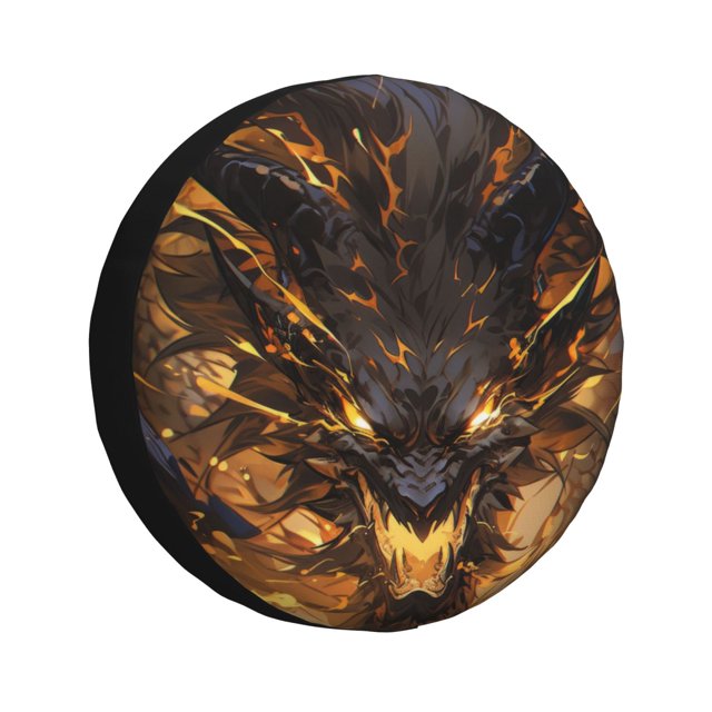 Fotbe Cool Black Gold Dragon Funda de Llanta de Repuesto con Estampado, Engrosada, Ajuste Universal para Jeep, Remolque, RV, SUV, Camión-15 inch