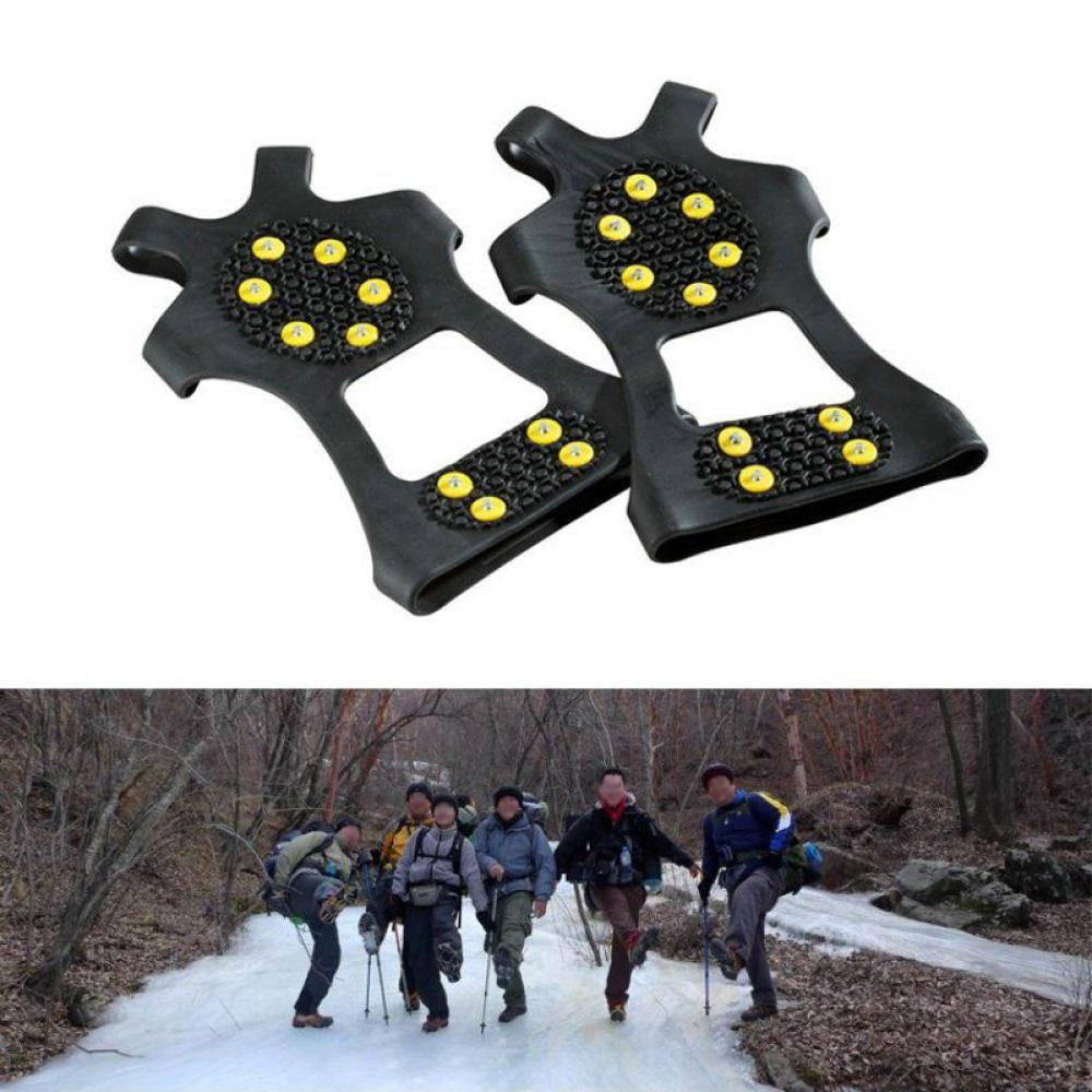 Crampons Ice Cleats Traction Anti-Slip Shoes Grips Shoes Cover Ice Spikes Hiking Boots Crampons with 10 Teeth Black M 1pair 