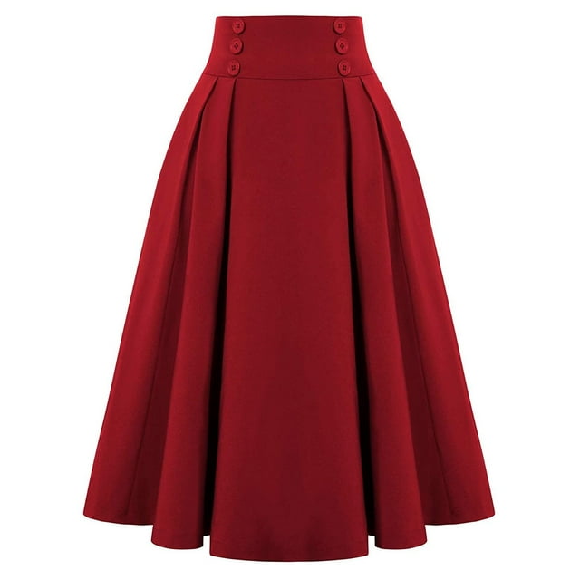 Aocisk Jupe Courte Plissée Taille Haute pour Femmes avec Poches, Design Décontracté et Tendance, Jupe Polyvalente de Couleur Unie Rouge P