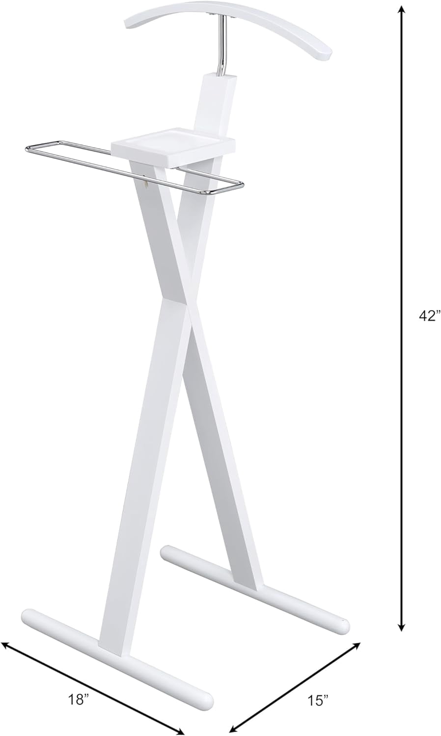 Proman Products Modern Decorative Valet Stand with Bend Wood Hanger - White