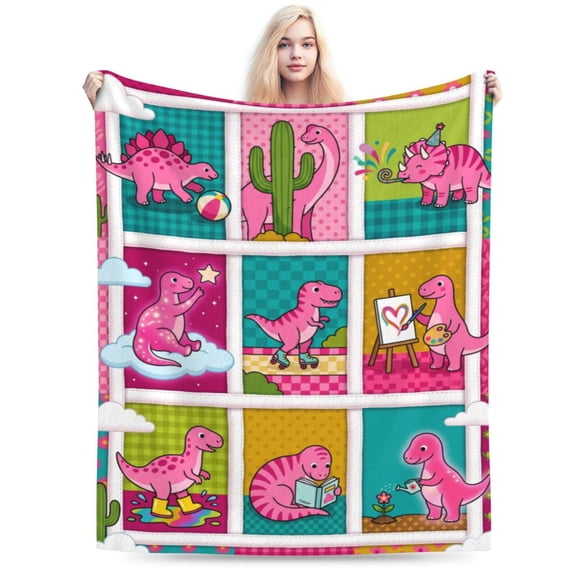 Dinosaur Blanket Throw Cute Soft Flannel Bed Blankets for Sofa Couch Home Decor All Season Cozy Warm Lightweight Decorative Plush Bedding Cover 50x40
