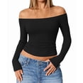 thumbnail image 3 of Womens Long Sleeve Off the Shoulder Tops Going Out Cute Basic Y2K Fall Fashion 2026 Outfits Clothes Black XL, 3 of 9