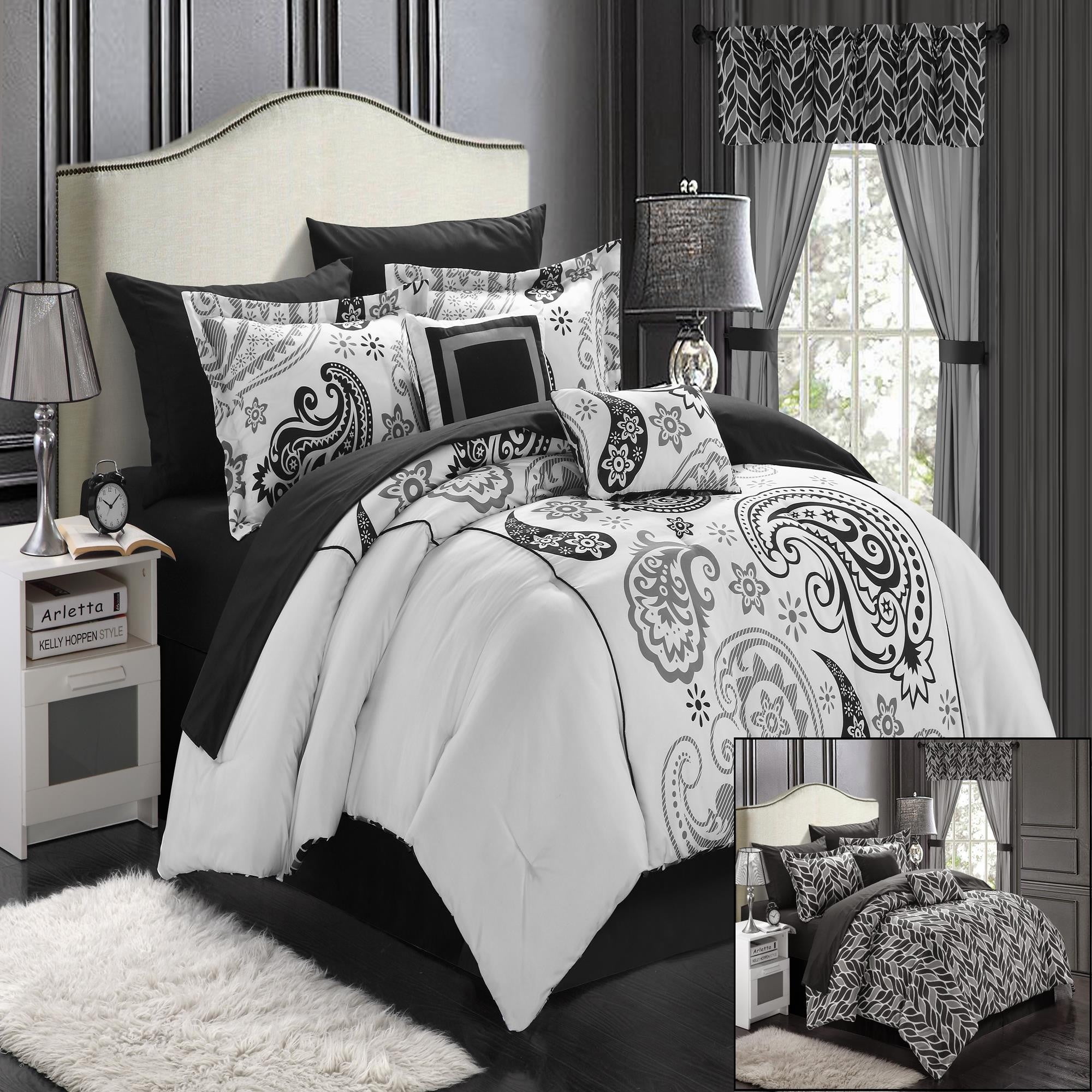 Olivia Paisley Print Black & White 20 Piece Mega Comforter ...
