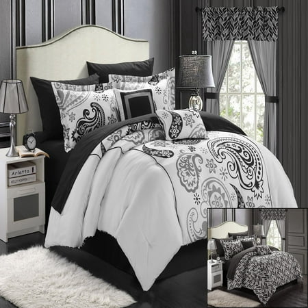 Olivia Paisley Print Black White 20 Piece Mega Comforter Bed In