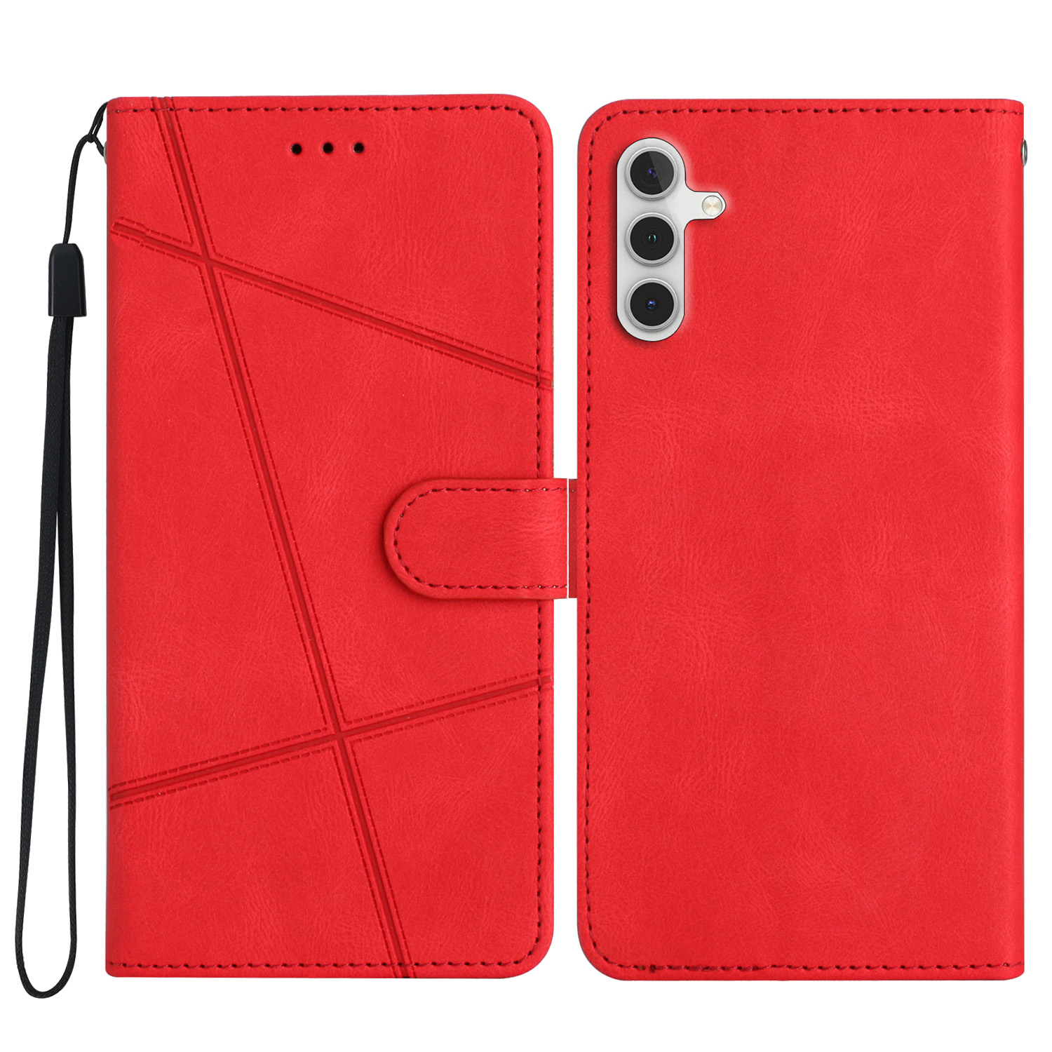 Tarise Galaxy A14 5G Flip Wallet Phone Case, PU Leather Kickstand Wrist Strap Card Holders Photo Slots Shockproof TPU Inner Shell Magnetic Solid Color Case Cover for Samsung Galaxy A14 5G 6.8", Red - image 1 of 10