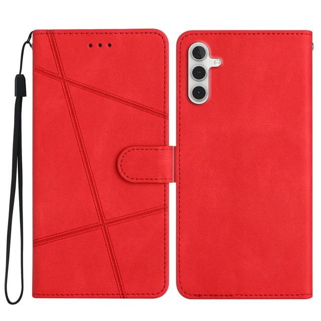Tarise Galaxy A14 5G Flip Wallet Phone Case, PU Leather Kickstand Wrist Strap Card Holders Photo Slots Shockproof TPU Inner Shell Magnetic Solid Color Case Cover for Samsung Galaxy A14 5G 6.8", Red