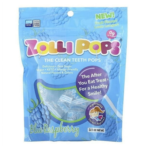 Zollipops, The Clean Teeth Pops, Blue Raspberry, 3.1 oz Pack of 2