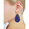 thumbnail image 2 of Women's Faux Leather Open Cut Metal Teardrop Dangle Pierced Earrings, Navy/Mustard, 2 of 3