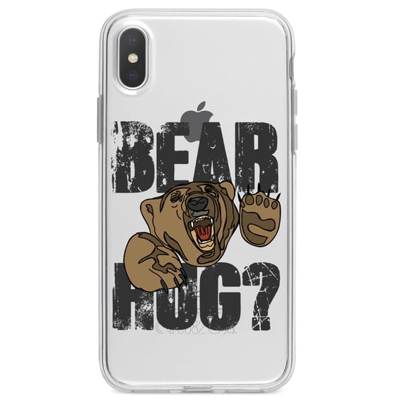 DistinctInk Clear Shockproof Hybrid Case for iPhone XR (6.1" Screen) - TPU Bumper Acrylic Back Tempered Glass Screen Protector - Bear Hug?