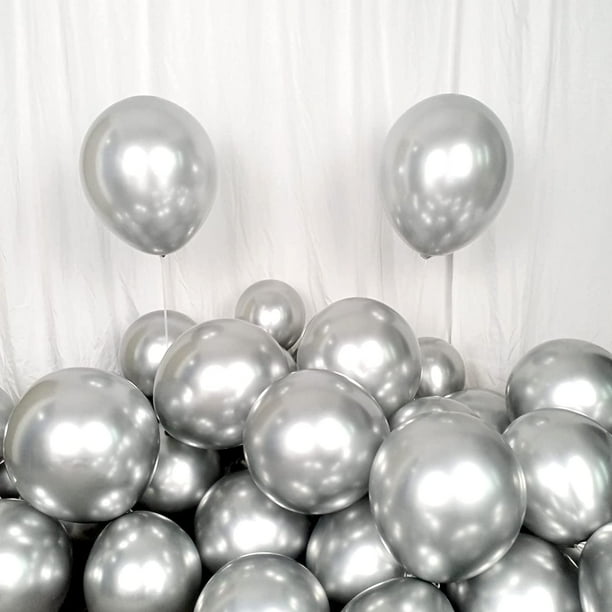Globos plateados de 12 pulgadas y 50 piezas con globos de látex KIRIKOU de espesor metálico de cromo para bodas de cumpleaños, duchas de bebés, graduación, fiesta de Navidad decorada con helio