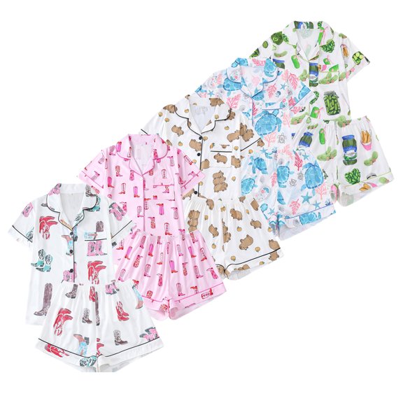 Emy Dola Funny Graphic Pajamas for Women Button Down Short Sleeve Top and Shorts Pjs Sets Summer Sleepwear S-XXL