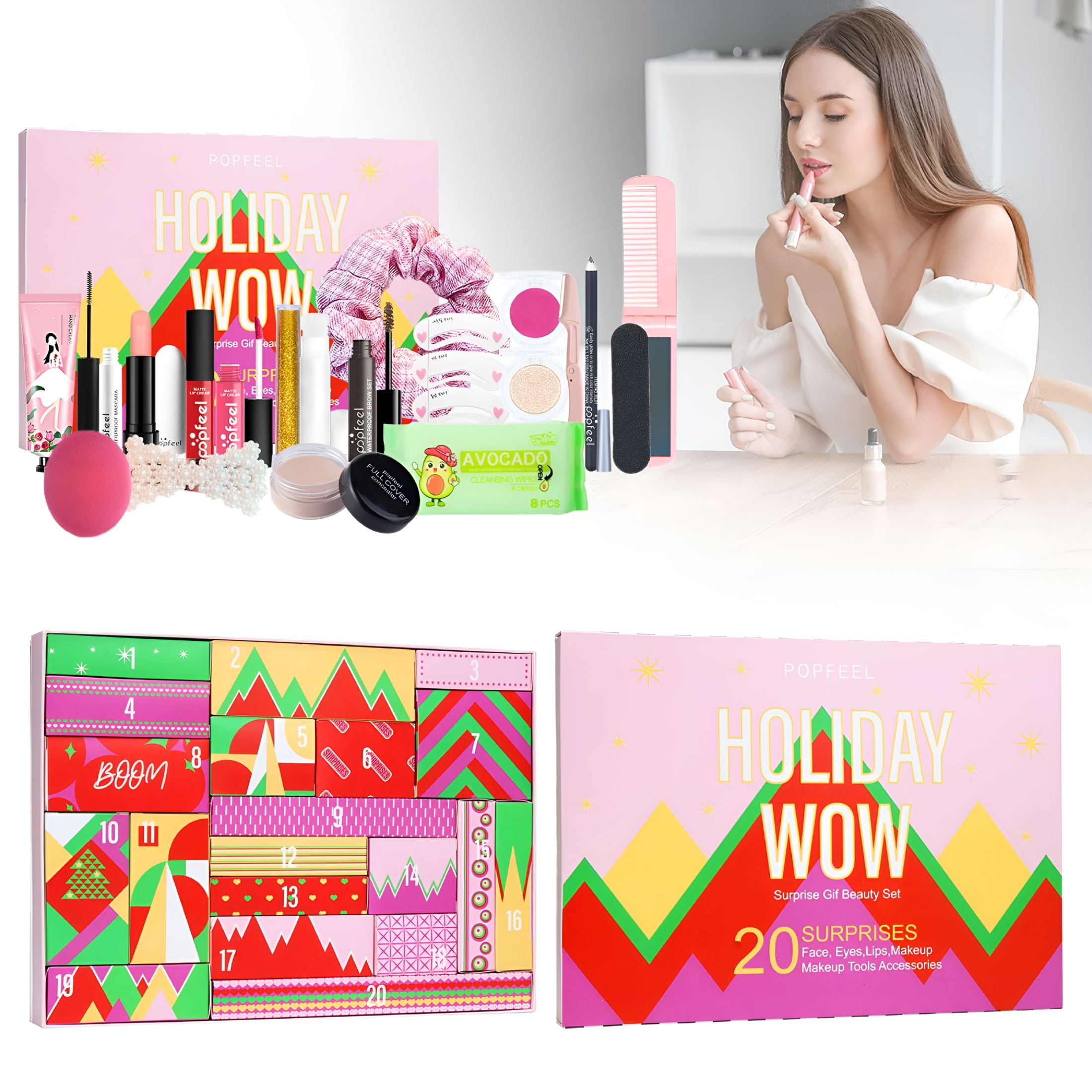 RAGUPEL 2024 Makeup Advent Calendar 20Days Countdown Calendar Makeup Boxes For New Year Beauty Skin Care Advent Cosmetics Calendar 2024 For Teens Girls Women