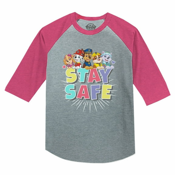 Tstars Boys Unisex Gift for Kids Paw Patrol Stay Safe Kids Shirt Nickelodeon Birthday Party Gift 3-4 Sleeve Baseball Jersey Toddler Shirt