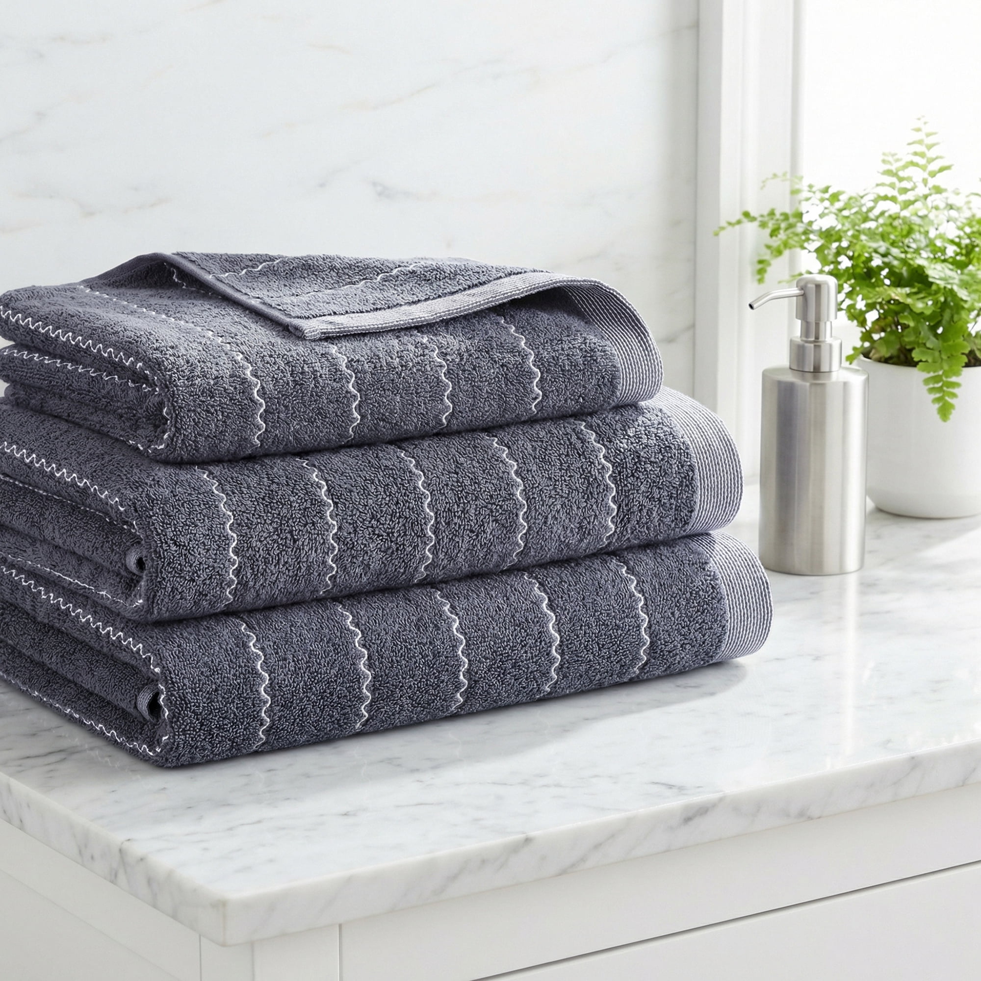 Unique Bargains Ultra Soft Highly Absorbent Cotton Stripe Bath Towel Blue 55" x 28"