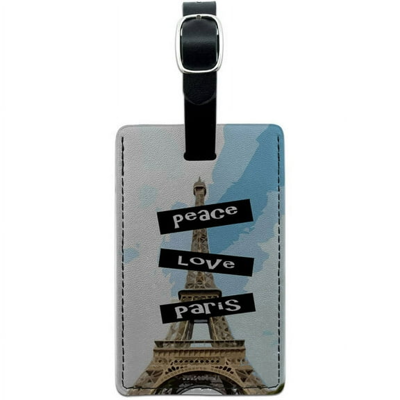 Peace Love Paris Leather Luggage ID Tag Suitcase Carry-On