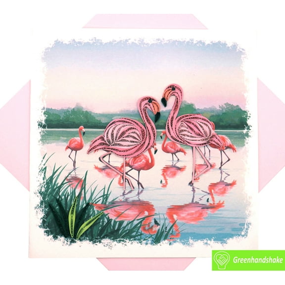 Peaceful Flamingos, Quilling Card 3D,Unique Dedicated Handmade, Design Greeting Card for Birthday, Valentine's Day, Mothers Day, Spring, Fathers Day, Graduation, Wedding, Anniversary, All Occasion