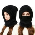 thumbnail image 2 of CYSFASHION 3 In 1 Beanie Hat With Scarf And Mask Warm Scrub Caps Women Womens Scarves Fitness Face Masks Black, 2 of 9