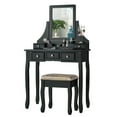 thumbnail image 1 of Gymax Coiffeuse avec 5 Tiroirs et Boîte Amovible Table de Maquillage et Tabouret Ensemble Noir, 1 of 10