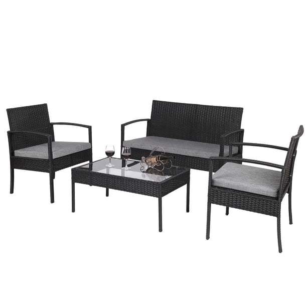 UBesGoo Outdoor Patio Dining Set 4Piece Rattan Wicker Conversation Set