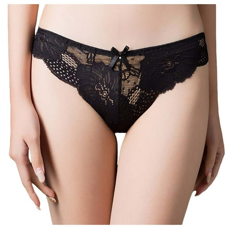 snowsong Womens Underwear Seamless Underwear Women s Sexy Low Waist Comfortable Hollow Lace Ruffle Bow Underwear Panties for Women Sexy Underwear Lingerie for Women Black XL