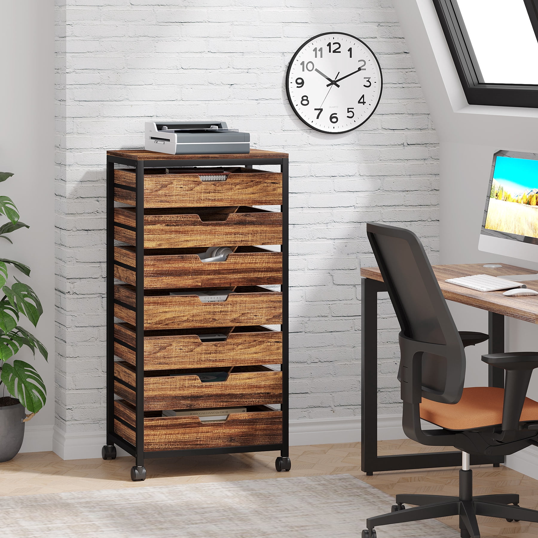 Tribesigns Industrial 7-Drawer Chest Dresser with Wheels Storage Wood Organizer Cart for Entryway