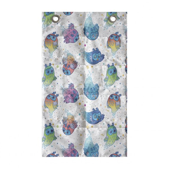 Owl Hanging Pocket Organizer, Fantasy World Themed Ghost Creatures with Colorful Dots and Stars, Printed Polyester Storage Bag with Pockets, 21" x 31", Deep Sky Blue Multicolor