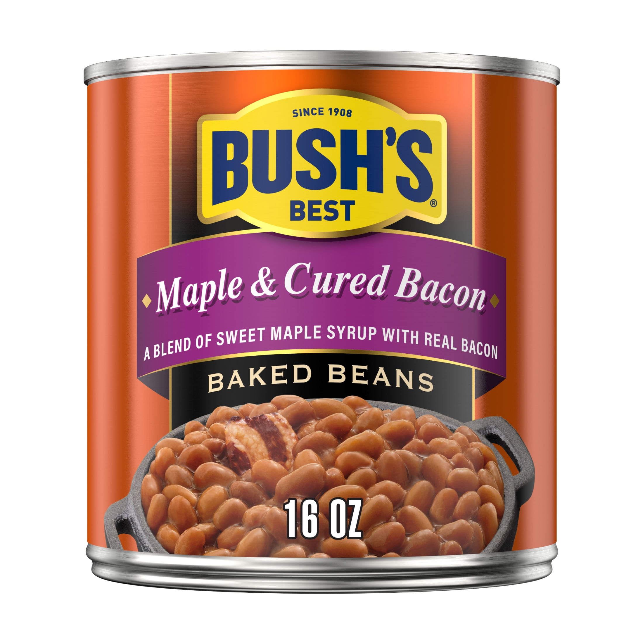 (12 pack) Bush's Maple and Cured Bacon Baked Beans, Canned Beans, 16 oz Can
