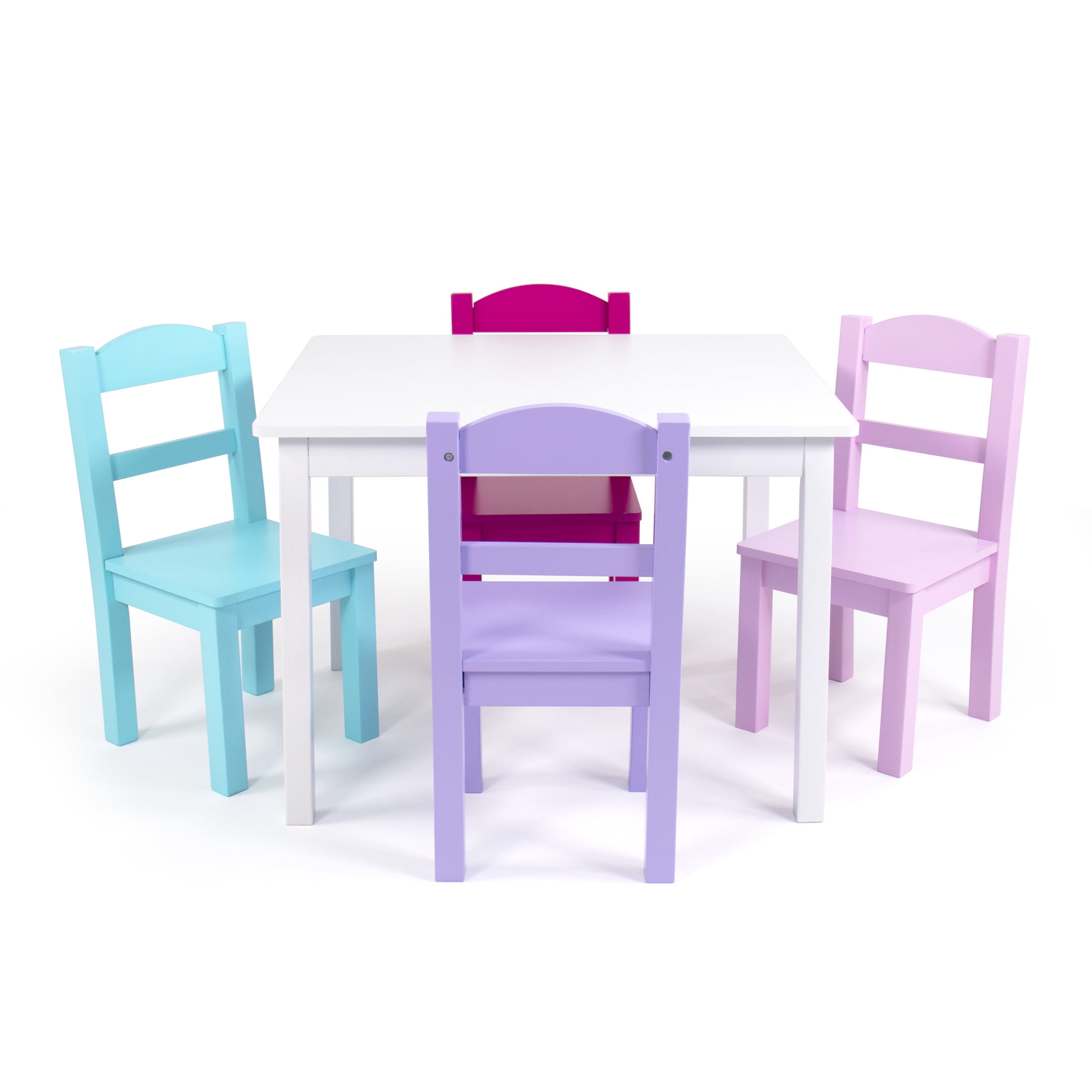 Humble Crew Forever Toddler Wood Table and 4 Chairs Set, White/Pink/Purple/Turquoise