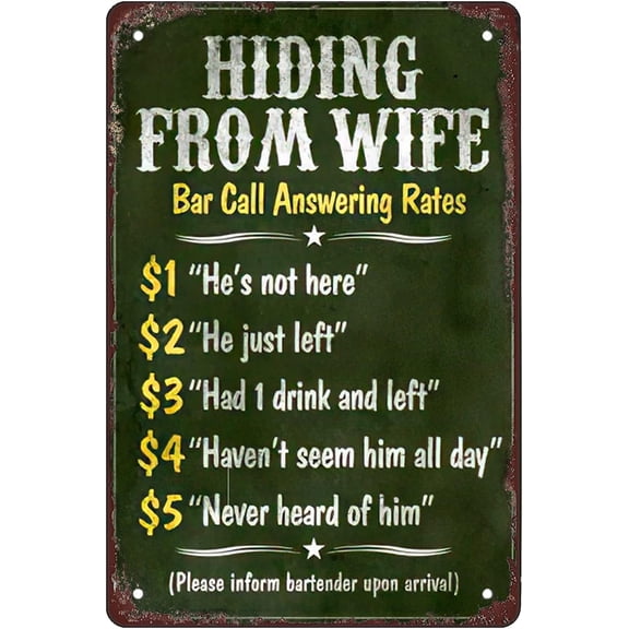 Retro Funny Metal Sign Sheet Signs Tin Sign,Hiding From Wife Bar Outdoor Home Wall Decoration, Size:8 X 12