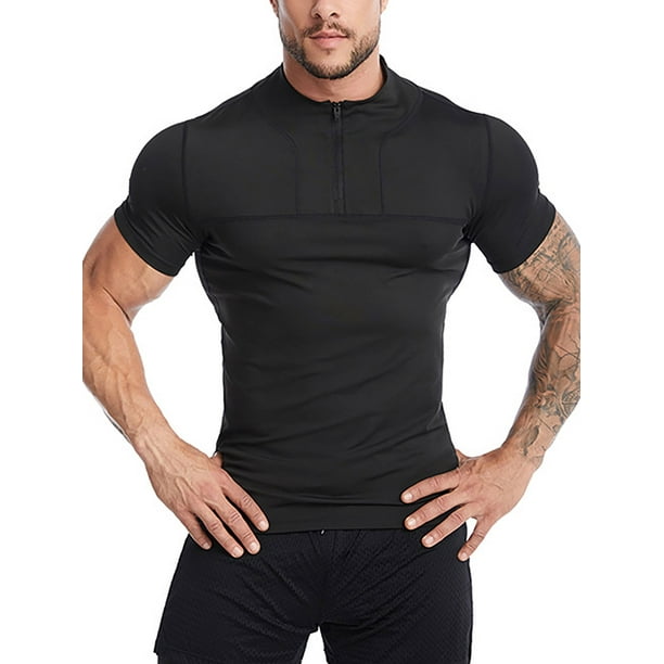MAWCLOS Mens Compression Shirts Cool Dry Summer Tops Short Sleeve Sport T  Shirt Moisture Wicking Bodybuilding Baselayer Tee Black M