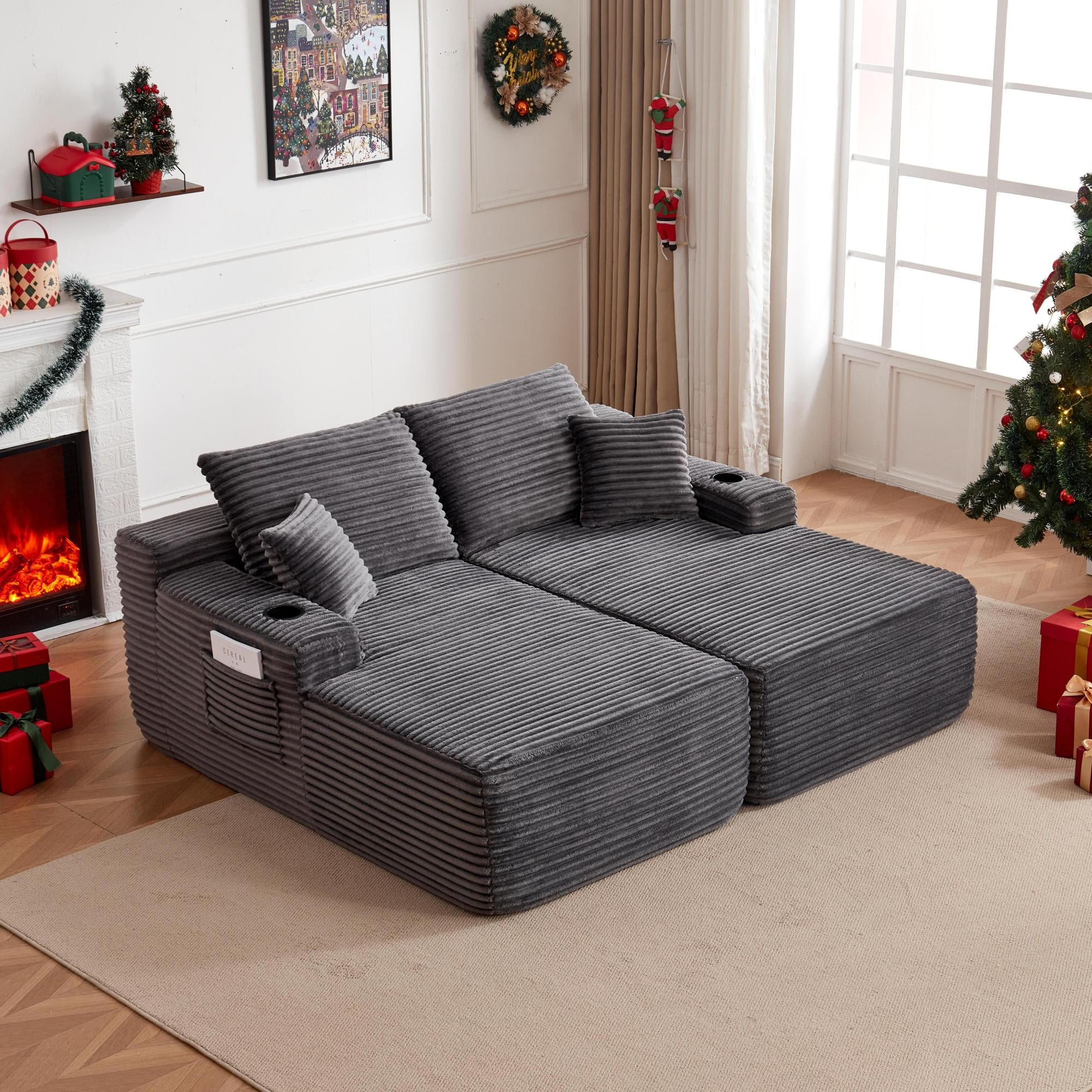Leumius 69" Oversized Double Chaise Lounge Sofa Bed,L-Shape Chaise with R-Shape Chaise with Deep Seat for Living Room,No Assembly Required,Gray