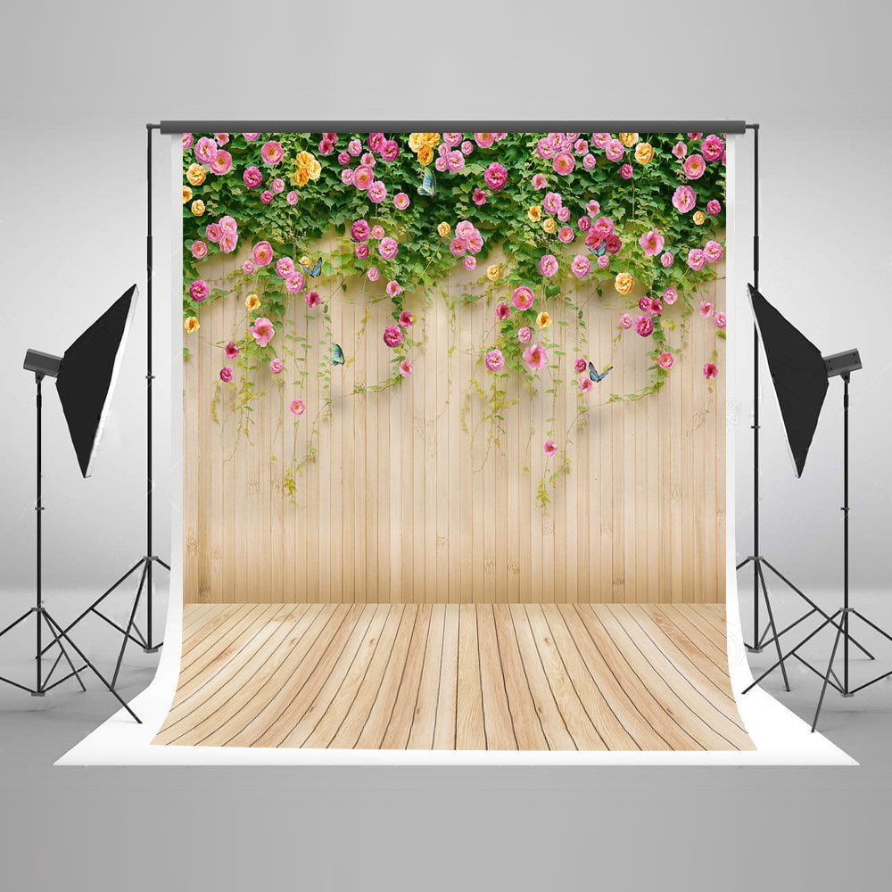 GoEoo Retro Photography Backdrops Wooden Floor Photo Studio Flower Background Vinyl 5x7FT QX114 