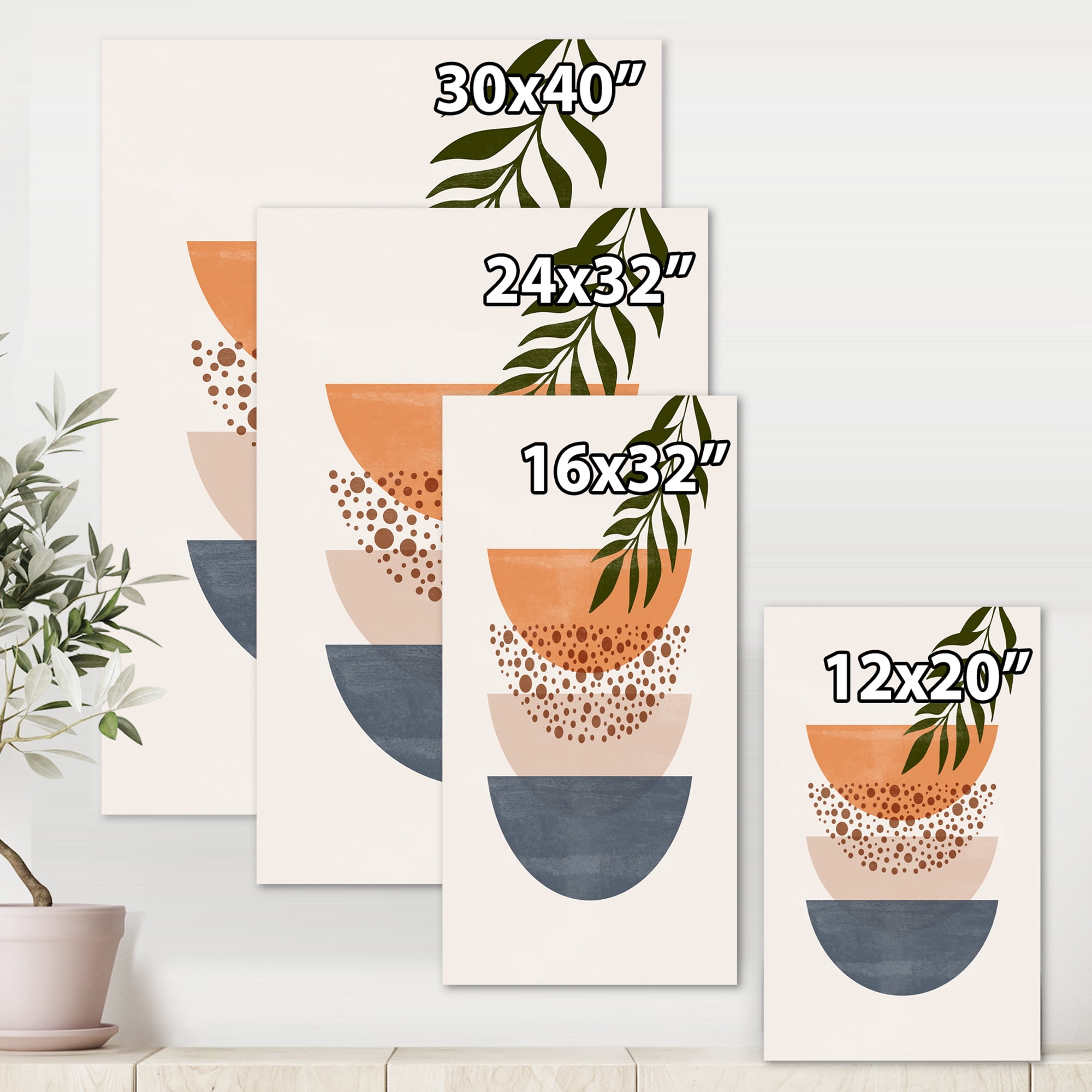 Abstract Geometrical Moon and Sun With Leaf III 30 in x 40 in Painting Canvas Art Print, by Designart