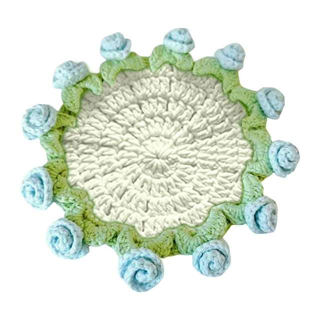 YWIYIUD 1PC 3.94inch Vintage Crochet Pattern Flower Bouquet Flower Insulation Pads Knitting Kit with Cotton Thread for Desktop Protection DIY Craft Accessories Tools Set and Home Decoration