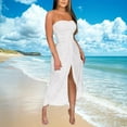 thumbnail image 2 of Htigea Women's Strapless Bodycon Dresses Split Irregular Hem Beach Long Dress Summer Sleeveless Bikini Cover Ups White,L, 2 of 7