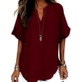 thumbnail image 3 of CBASIHI Womens Oversized Short Sleeve Tops- Summer Vintage Casual V Neck Basic T Shirts Wine Size S, 3 of 9