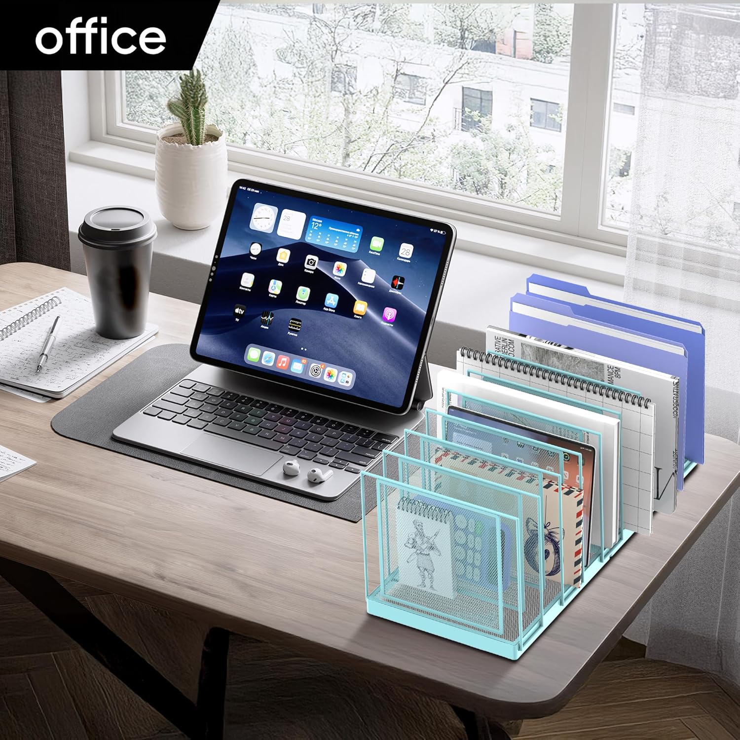 INTIGE Desktop File Sorter, Vertical File Folder, Mail Sorter Organizer, Metal Desktop Paper Folder Organizer