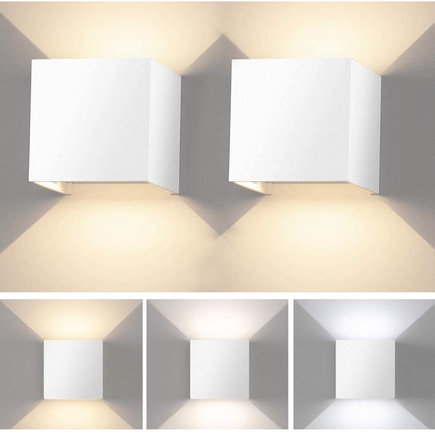 apliques de pared para interior y exterior, ángulo de haz ajustable, aplique de pared LED con carcasa de aluminio, diseño superior e inferior, aplique de pared impermeable IP65 (luz cálida)