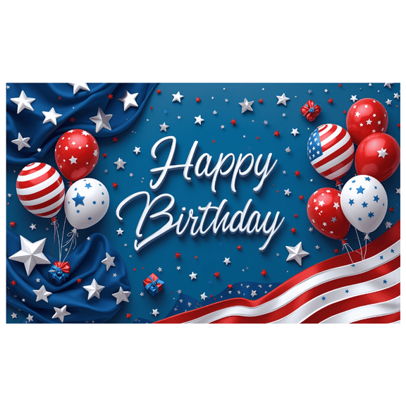 Patriotic Theme Happy Birthday Banner Decorative Design Balloon Decoration Star Accents for Birthday Party Celebration Event