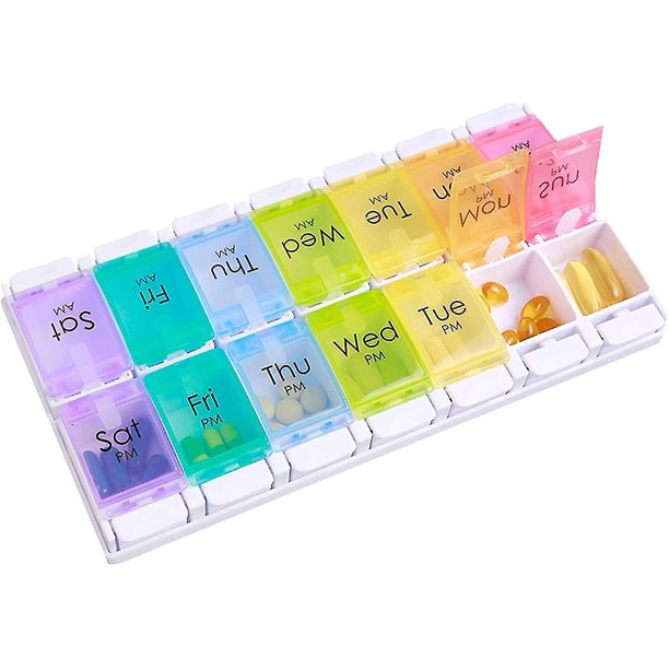 Pastillero semanal, organizador de pastillas acsergery, estuche de almacenamiento de pastillas de 14 días, pastillero recordatorio