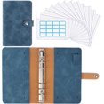 thumbnail image 1 of A6 PU Leather Portfolio, Multifunctional Document Holder with 12 Clear Zippered Pockets Conference Folder 6-Ring Binders for Office Business Card Diary - Blue, 1 of 5