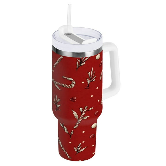40 oz Stainless Steel Tumbler Vacuum Insulated Leak Proof Stainless Steel Coffee Cup Water Bottles Red Christmas Candy Cane