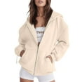 thumbnail image 2 of CHUOU Womens Casual Solid Long Sleeve Zipper Hooded Coat Pocket Sweatshirt Tops, 2 of 5