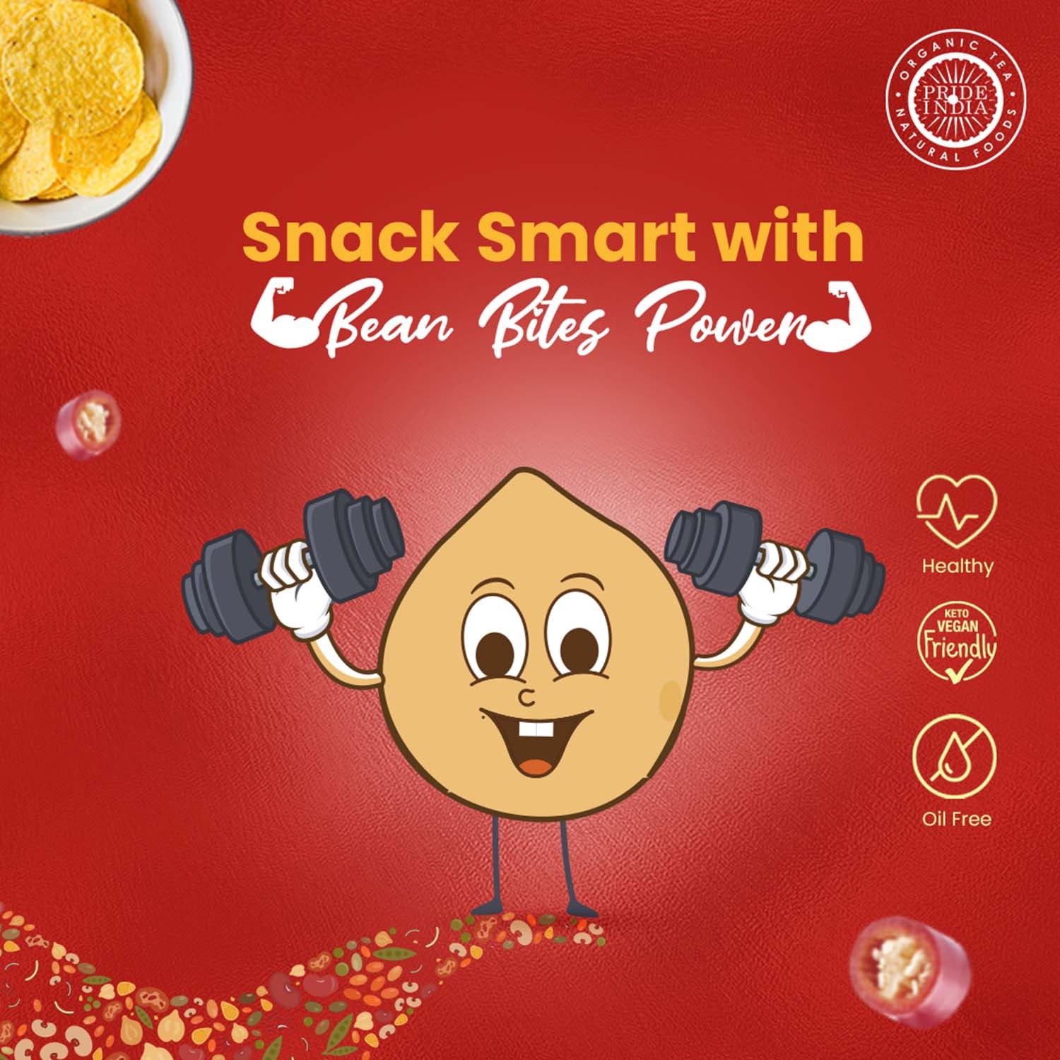Bean Bites | Sizzlin Schezwan Lentil Crisp 3.53 oz (100 g) PACK OF 6 | Round Crunchy Crisps | Heat in Oven (up to 60 secs), Plant Based Protein, Vegan Crisps, Healthy Poppadom Snack By Pride of India