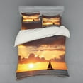 thumbnail image 2 of Ambesonne Ocean Bedding Set 3 Pcs, Boat in Sewith Sunset, Twin XL, Grey and Marigold, 2 of 3