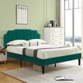 thumbnail image 2 of VECELO Queen Upholstered Platform Bed Frame, Height Adjustable Nailhead Trim Headboard, Easy Assembly/No Box Spring Required, Dark Green, 2 of 9