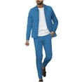 thumbnail image 2 of Zylanna Men's Tracksuit Outfit Sets, Elastic Waist 2 Piece Long Sleeve Turndown Collar Cardigan + Pants Sets for Men Blue, 2 of 5