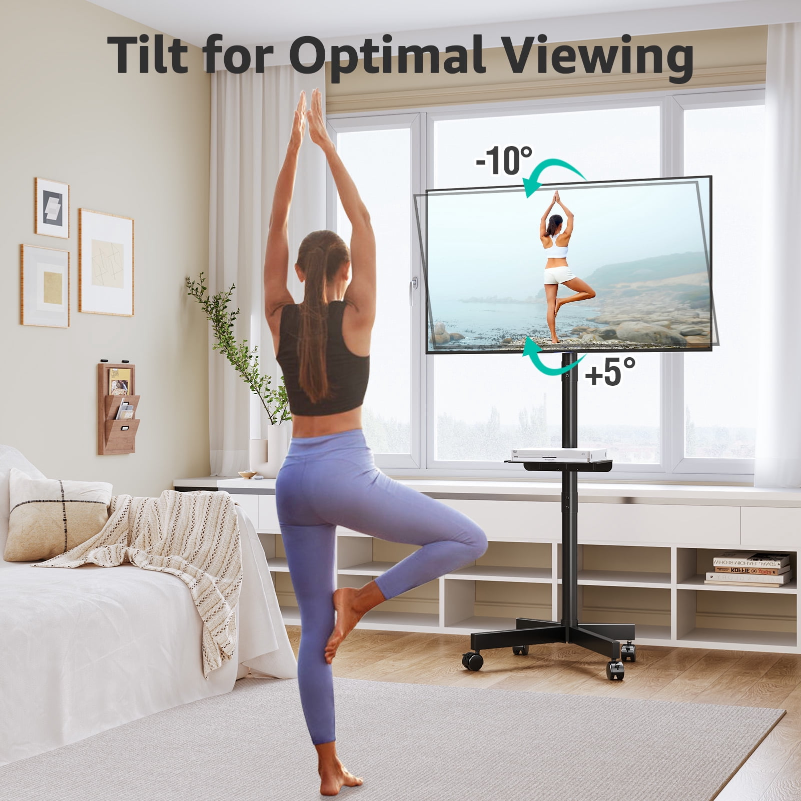 MOUNT PRO Mobile TV Stand, Rolling TV Cart for 23-60" TVs, Portable TV Floor Stand with Wheels,Adjustable Shelf & Tilt,Max VESA 400x400mm,up to 77 lbs