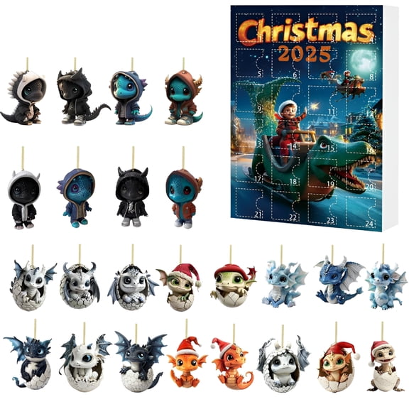 BESTSKY Toothless Dragon christmas advent calendars with 24 Dinosaur Ornaments, Christmas Countdown Decorations for Kids and Families, advent calendar for boys